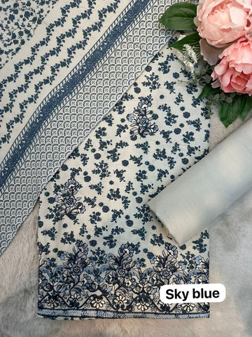 D-1171 Sky Blue Winter Embroidered Unstitched Alpine Suit