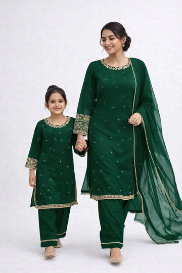 Green Embroidered | Chiffon Mother & Daughter Ready | to Wear Collection