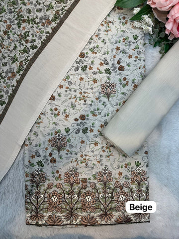 D-549 beige Winter Embroidered Unstitched Karandi Suit
