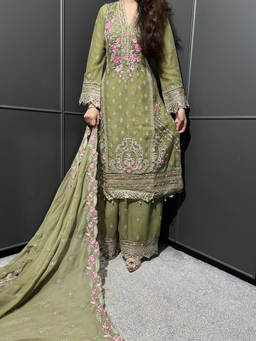Pista 3Pc Plazzo Embroidered Chiffon Collection With Embroidered Chiffon Dupatt