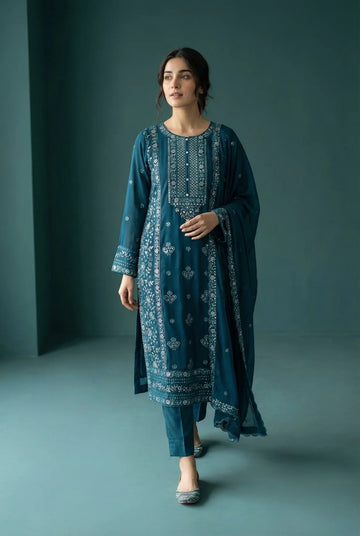 NavyBlue 3Pc Embroidered Chiffon Collection With Embroidered Chiffon Dupatta Regular price