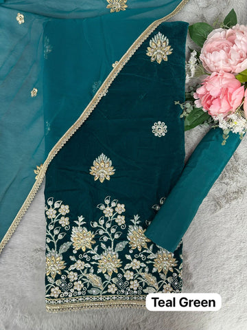 TEAL GREEN Winter | Embroidered Unstitched | Velvet Suit