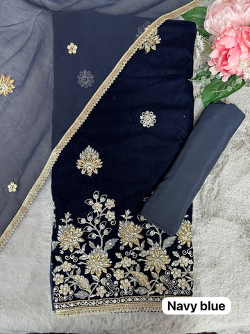 NAVY BLUE Winter | Embroidered Unstitched | Velvet Suit
