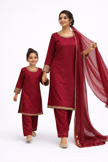 Maroon Embroidered | Chiffon Mother & Daughter Ready | to Wear Collection