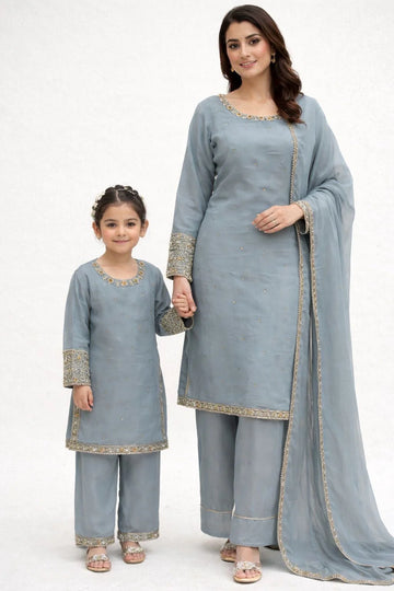 Gray Embroidered | Chiffon Mother & Daughter Ready | to Wear Collection
