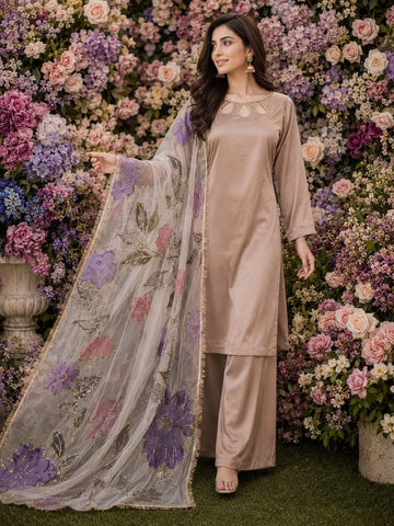 Skin 3 Piece Silk Plazzo Suit With Gultair Dupatta