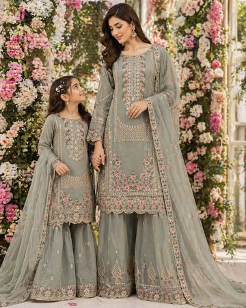 Gray Embroidered | Chiffon Mother & Daughter Ready | to Wear Collection