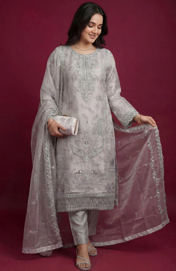 Gary 3-Piece Stitched | Luxury Fancy Embroidered Organza Suit with |Complimentary Clutch