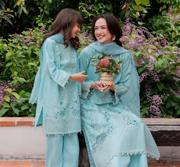 ALLYS EMBROIDERED | JACQUARD CHIKANKARI EID PAKISTANI MOTHER & DAUGHTER | READYMADE WOMENSWEAR