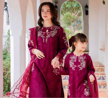 ALLYS EMBROIDERED | JACQUARD CHIKANKARI EID PAKISTANI MOTHER & DAUGHTER | READYMADE WOMENSWEAR