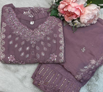 Lilac 3Pc Embroidered Chiffon Collection With Embroidered Chiffon Dupatta