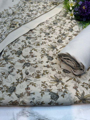 D-574 Beige | Winter Printed Unstitched | Alpine Suit
